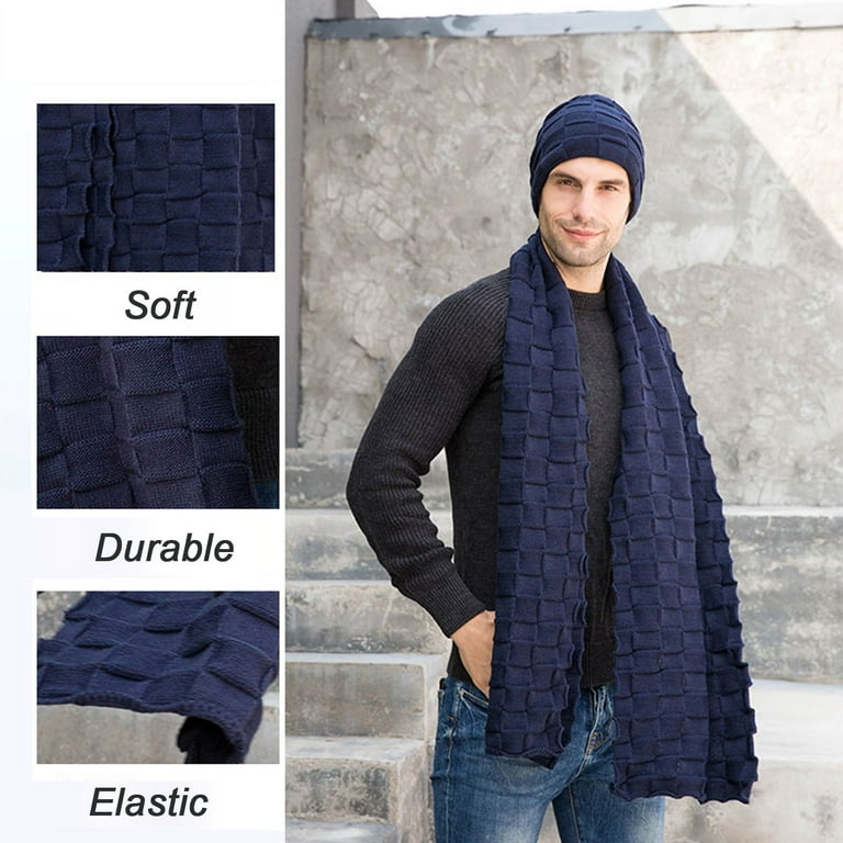 Men's Winter Knitted Windproof Hat Scarf Gloves Three-piece