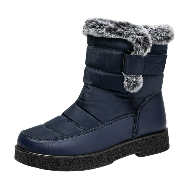 Bottes d'Hiver pour Femmes Confortables Bottes de Neige pour Femmes Largeur Grand Neige fors Hiver Plates à Crochet et Boucle Neige pour Femmes Sans Talon pour Femmes Neige Habillées à la Mode Mi-Mollet Chaussures pour Femmes Larges Neige avec