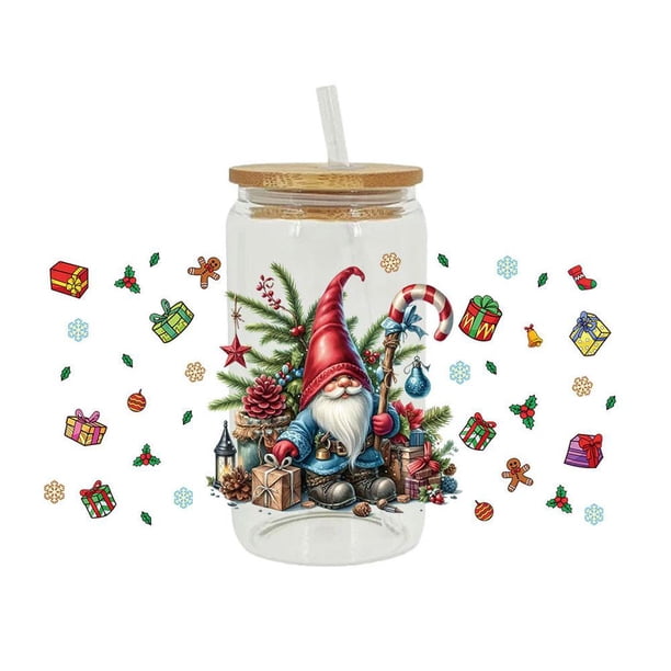 TQEHS LZYWOD Feliz Navidad Uv Dtf Transfers Pegatinas Dibujos Animados Lindo Diseño 3d Tazas Coloridas Para Vasos K3u9 Calcomanía Para Vasos A Prueba De Agua J4F9