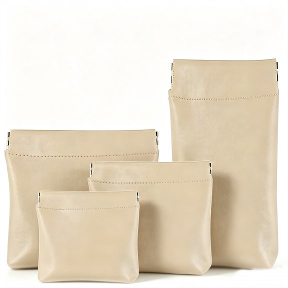 Small Pouch for Purse, Mini Makeup Bag for Purse - 4 PCS PU Leather Snap Closure Organizer Set, Multi-Size Cosmetic Jewelry Travel