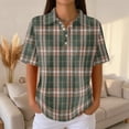 thumbnail image 3 of Plaid Polo Shirts for Women Waffle Button Collared Summer Short Sleeve Tops Lightweight Work Golf Shirt Womens Blouses Gray M, 3 of 8
