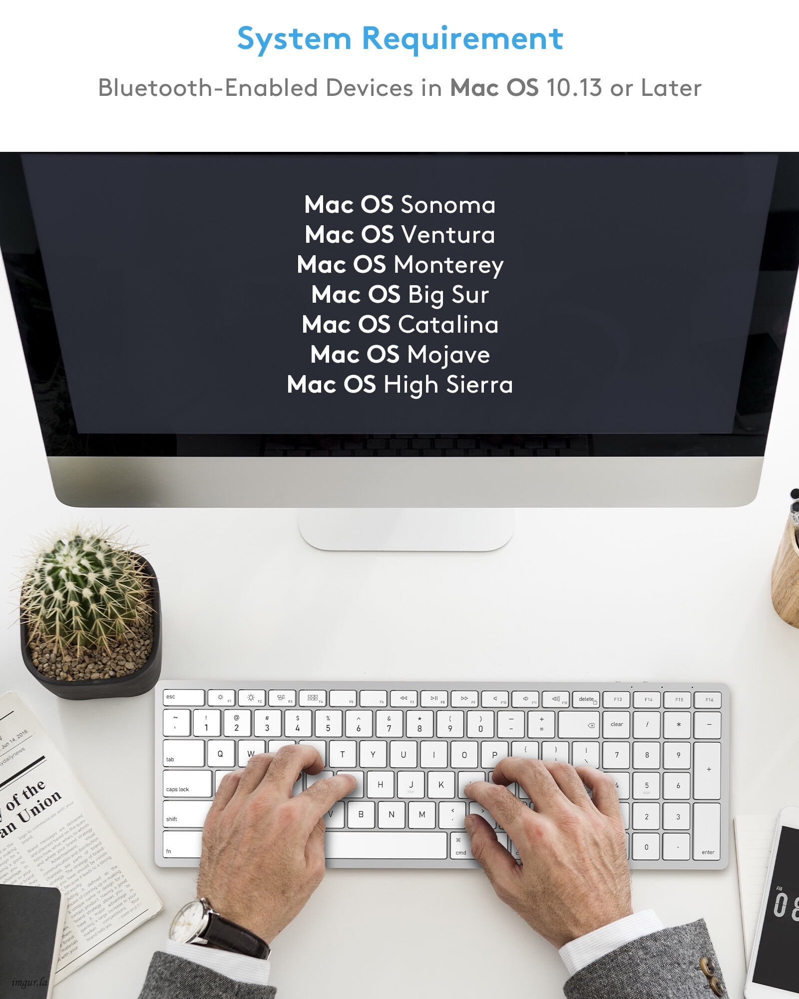 Yivandi Wireless Bluetooth Keyboard for Mac Mini OS – US Qwerty Layout,Rechargeable Battery,  Extra-Long Working Time, Compatible with iMac/MacBook Pro/Mac Mini or iPad