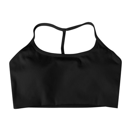 

Fabiurt Women s Bra Women s Yoga Sports Bra With Ribbed Design Padded Cups Solid Color Shockproof Quick Drying For Yoga Fitness Running Back Exercises Black