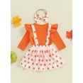 thumbnail image 4 of Suealasg Newborn Baby Girls Halloween Clothes Long Sleeve Romper Ghost Suspender Skirt Bow Headband 3 6 12 18 24 Months Infant  Girls Halloween Fall 3Pcs Outfits, 4 of 7