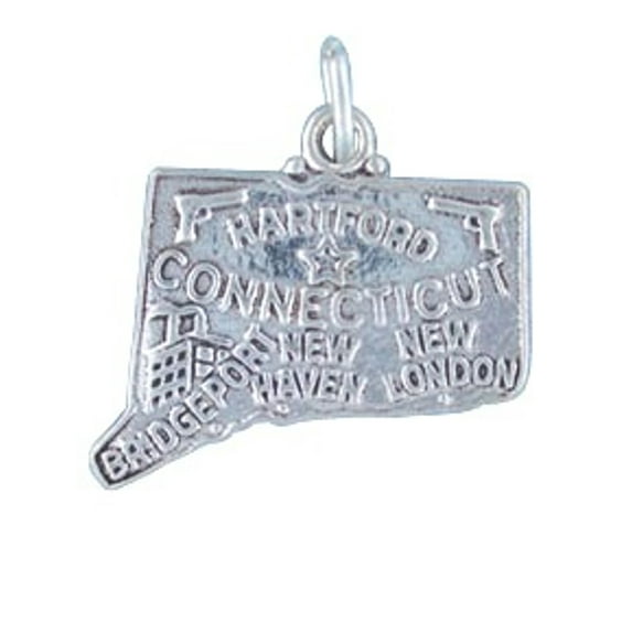 Sterling Silver 20" 1.2mm Box Chain CONNECTICUT State Pendant Necklace
