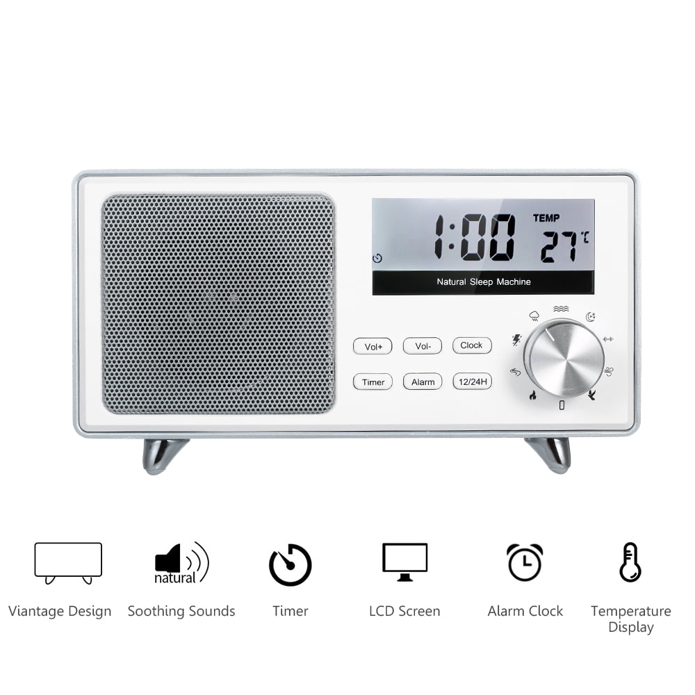 White Noise Sound Machine LCD Display Alarm Clock with Snooze Function