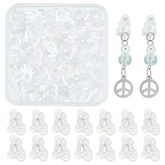 1box 50 pcs Plastic Clip on Earrings White Plastic Non Pierced Ears Stud Hole Less Earring Componesnts Clip on Earring Findings Earring Converter for Earring Design Jewelry Making