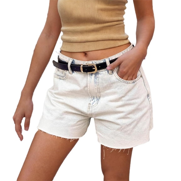 biudgviw Denim Shorts for Women Trendy Mid Rise Short Jeans Wide Leg Summer Casual Shorts with Pockets