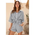 thumbnail image 5 of Ekouaer Waffle Knit Lounge Sets for Women Short Sleeve Pajamas Button Down Pjs Oversized Loungewear Shorts Set, 5 of 6