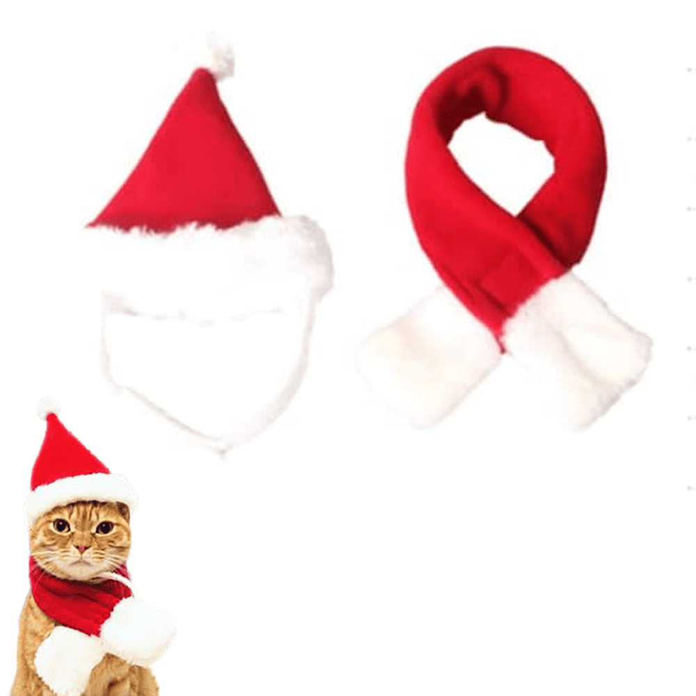 Christmas Cat Costume Santa Hat With Scarf Kitty Xmas Outfit Apparel ...