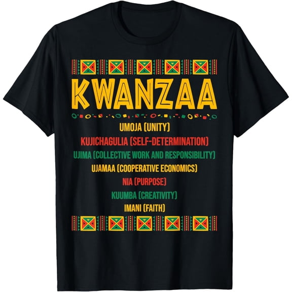 Christmas African American Happy Kwanzaa T-ShirtMen and women, Black T-shirt, size: Extra large