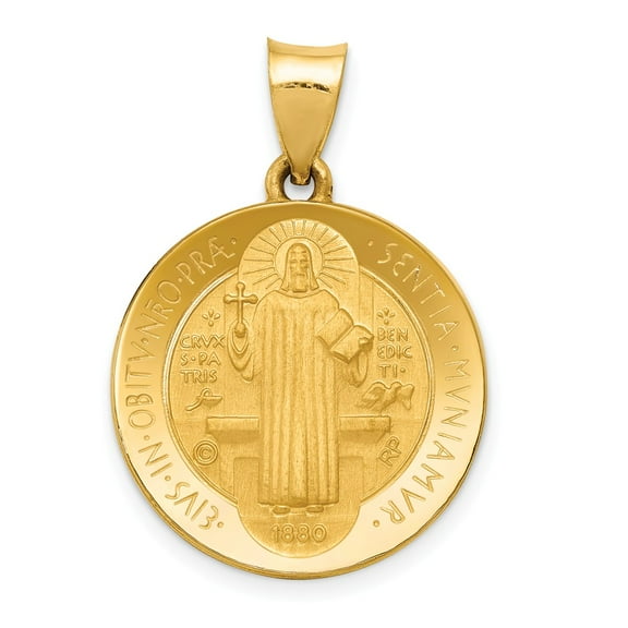 14k Yellow Gold Polished and Satin St Benedict Hollow Medal Pendant Charm