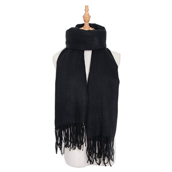 MLINS 1pc Fashionable Scarf Solid Color Fringed Scarf Monochrome  Shoulder Shawl with Tassel for Men Women(Black)