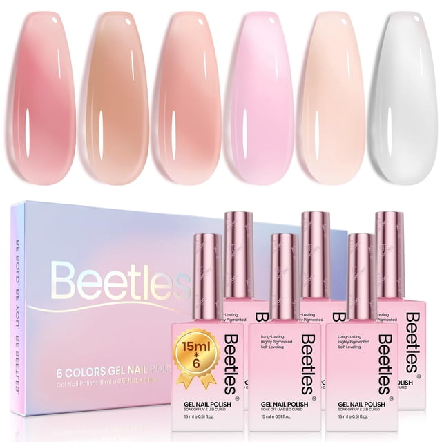 Esmalte de uñas Beetles Jelly Gel, 6 colores, 15 ml, blanco lechoso y rosa