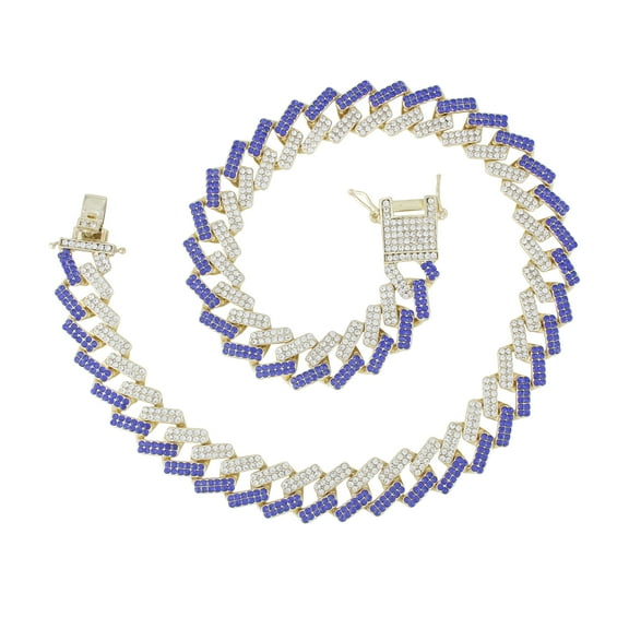 Charles Raymond Zig Zag Bling'ed Out Necklace - ZZ Miami Cuban Necklace with Unique Lock and Iced Out Diamonds !! The Perfect Drip !! - ZZ SP Lock Gld Blu -18"