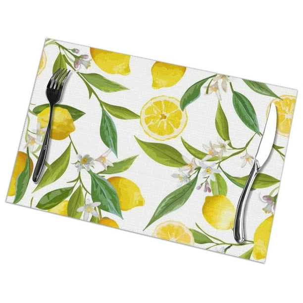 Set of 6 Fruits Lemon Floral Pattern Placemats for Dining Table Place