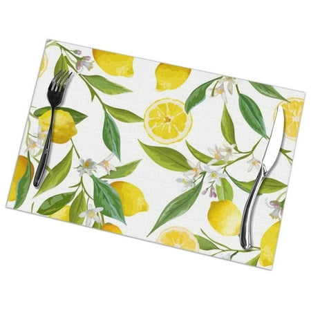 

Set of 6 Fruits Lemon Floral Pattern Placemats for Dining Table Place Mat in Kitchen Accessories Cup Wine Mat