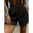 thumbnail image 2 of Miluxas Women's High Waisted Lace Trim Shorts Solid Casual Summer Comfy Short Pants for Beach & Vacation Black, 2 of 4