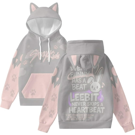 KPOP Stray Kids SKZOO Merch 3D Cat Ears Hoodie – Unisex Cute Cosplay Kawaii Pullover Sweatshirt Casual Gift for STAY Fans Support