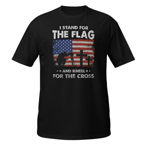 I Stand For The US Distressed Flag Quote Cross T-Shirt T-Shirt (Black, S)
