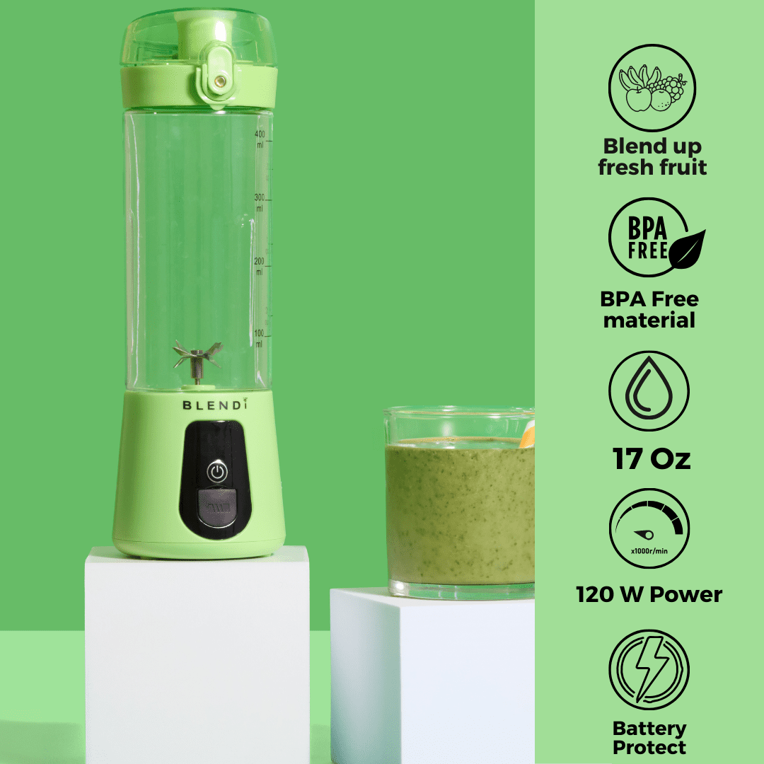BLENDi Lite Portable Blender 17oz – Rechargeable Smoothie Maker for Travel, Gym & Office – Powerful, Leakproof & Clump-Free Blending – Green