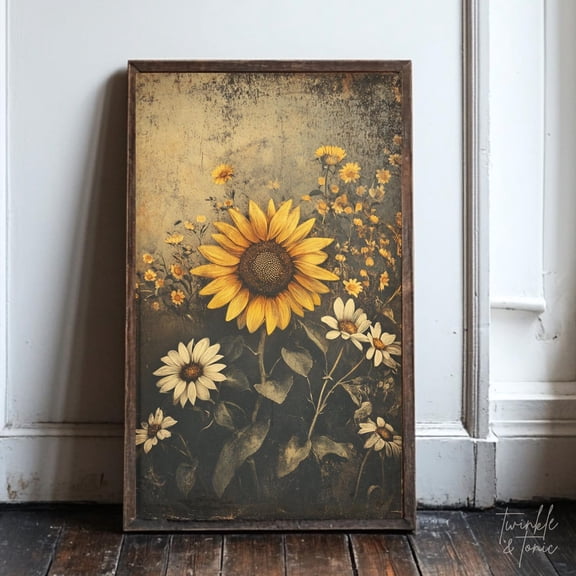 Vintage Sunflowers Art Print Dark Academia Floral Wall Dã©Cor Moody Cottagecore Poster Rustic Farmhouse Botanical Print UNFRAMED Poster, Wall Art for Decor, Present, 8x12