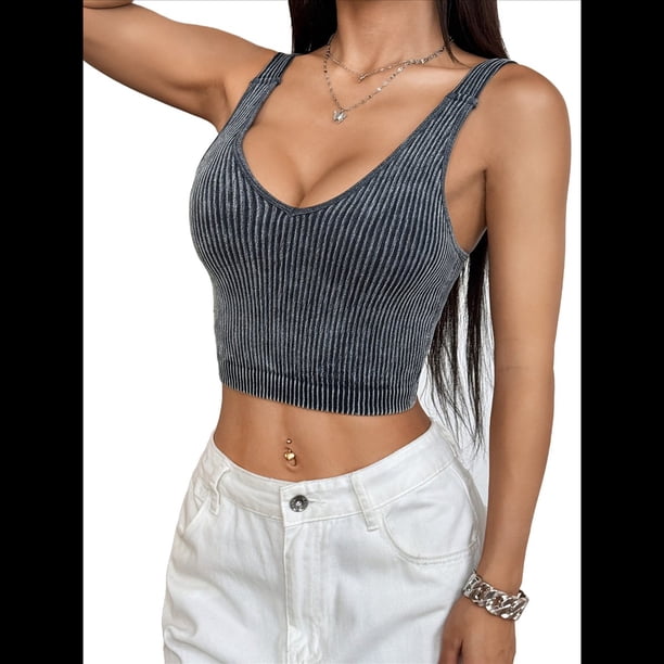 Camisola de Punto con Tirantes Finos para Mujer, Top Sin Mangas A Rayas Negro L