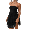 thumbnail image 2 of Women's Summer Cocktail Dress - Tube Ruched Ruffle Mini Dress Black L, 2 of 10