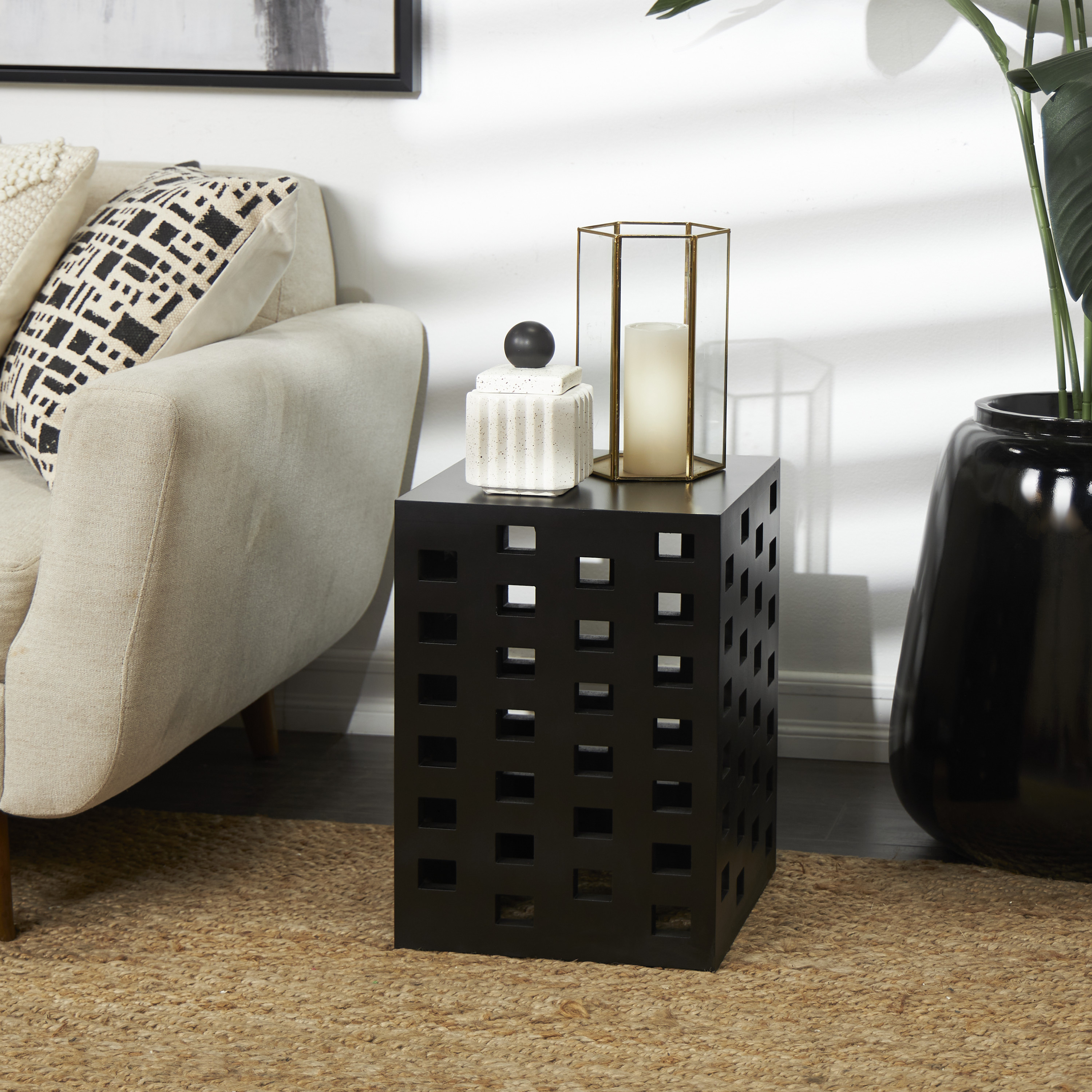 DecMode 13" x 18" Black Wood Geometric Accent Table, 1-Piece