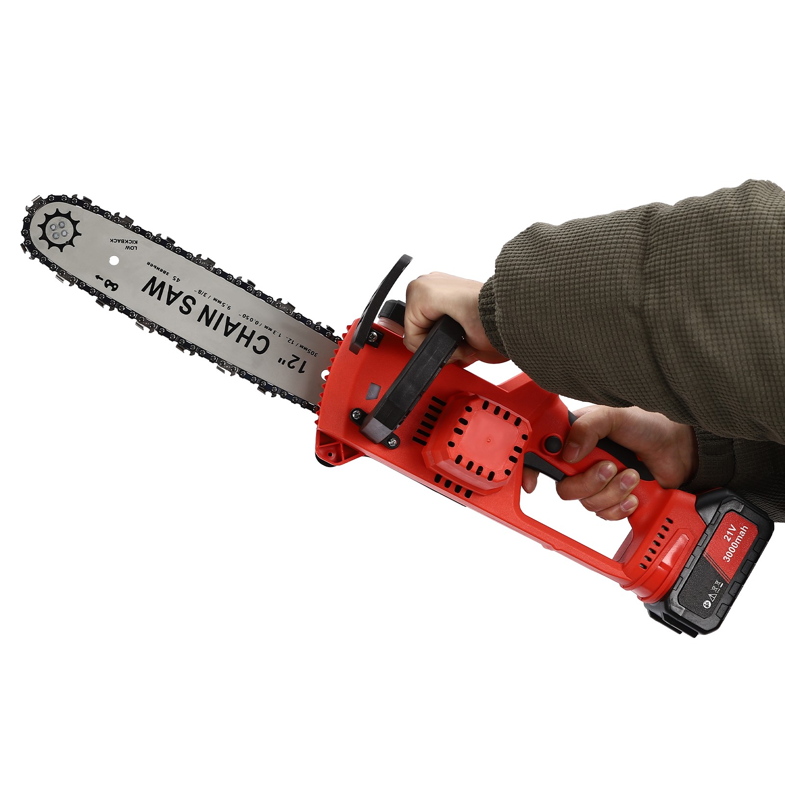 ToppiJoy 12" Portable Cordless Chainsaw, 21V Battery Powered Brushless Chain Saw, Electric Handheld Chain Saw Kit for Tree Felling, Pruning, Firewood(Red, Black)