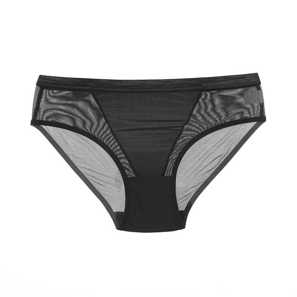Gibobby Ropa interior sexy para mujer Calzoncillos de malla de cintura para mujer Bragas de ropa interior de de algodón de color sólido(Negro,CH)