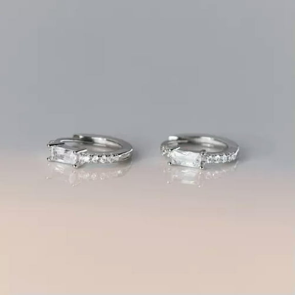 K-KED Zircon Huggie Hoop Earrings 925 Sterling Silver Women Jewellery-Silver
