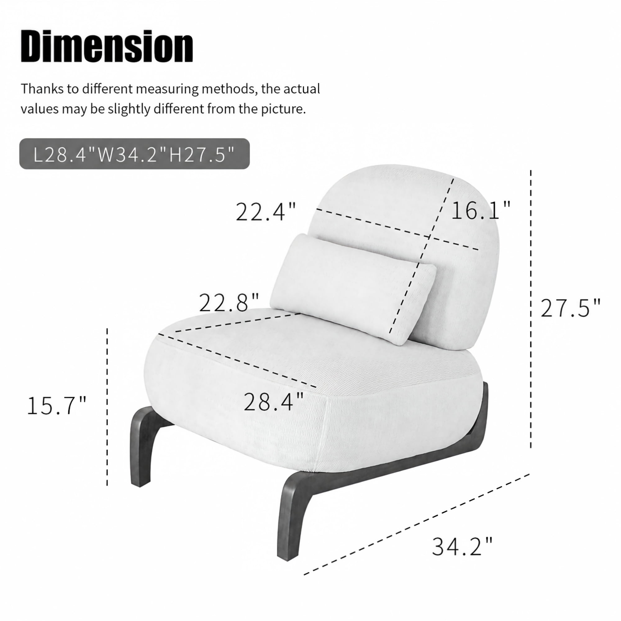 BSHTI 28.4" Faux Leather Upholstered Accent Chair with Pillow, Comfy Armless Design, Wood Legs for Living Room(Cream)