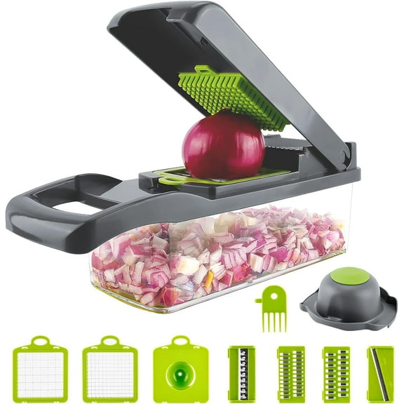 LINLIN 13 in 1 Vegetable Slicer Food Cutter and Shredder Food Dicer Interchangeable Blades Grater, Chopper, Food Container All in ONE Slicer
