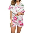 thumbnail image 3 of Simua Button Dowm Pajamas for Women, Women's Fashionable Print Short Sleeved Lapel Shirts with Shorts Summer Soft Home Wear Set, Size S-XXL, 3 of 6