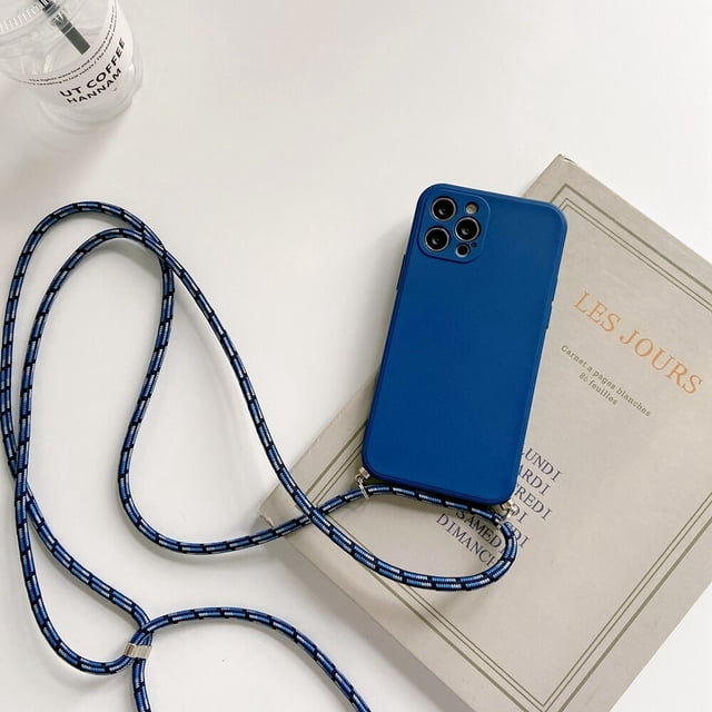 Funda de teléfono de silicona líquida con correa de collar cruzado, cordón para iphone 14, 13, 12 Mini, 11 Pro, X, XR, XS Max, 6, 6s, 7, 8 Plus