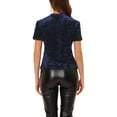 thumbnail image 3 of INSPIRE CHIC Haut en Velours à Sequins pour Femmes Col Rond Manches Courtes Blouse de Soirée TP Bleu Marine, 3 of 7