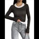 thumbnail image 1 of Camisetas de Larga con Cuello Redondo para Mujer, Informales, de Dos Piezas, Ajustadas, de Punto Acanalado, para Verano y Otoño. Negro M, 1 of 10