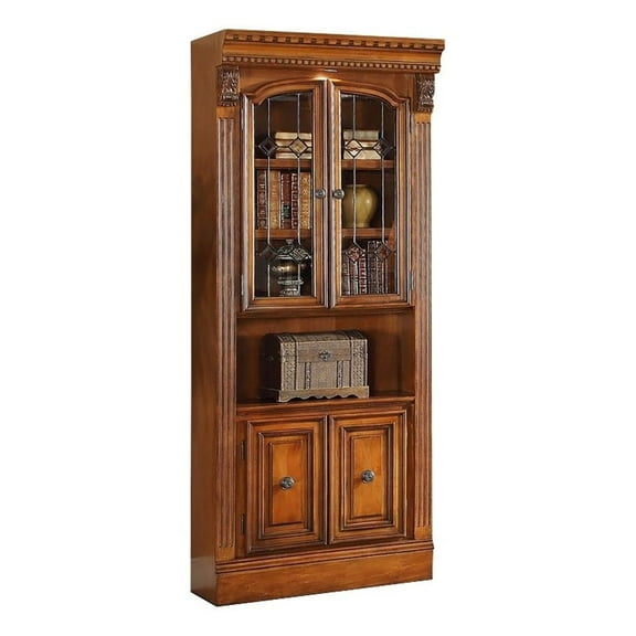 Bowery Hill 32" Traditional Wood Glass Door Bookcase in Brown