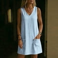 thumbnail image 5 of zbxnLI Womens Striped Dress V Neck Sleeveless Mini Dresses with Pockets Summer Vacation Casual Loose Sundress, 5 of 7