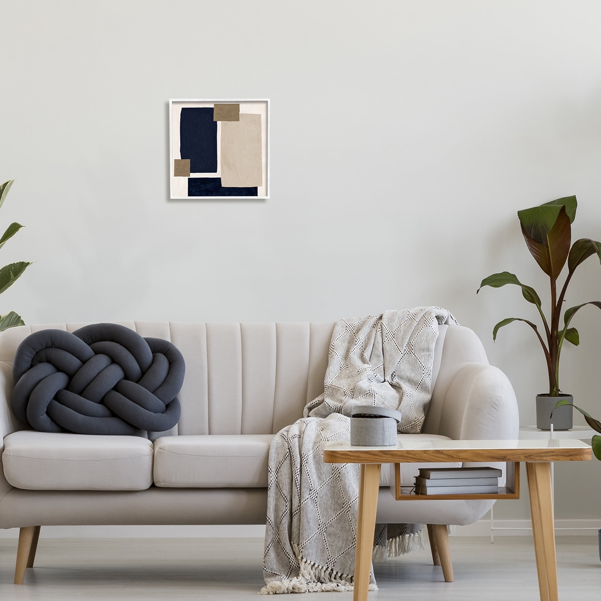 Stupell Industries Tan Overlapping Squares Abstract Painting White Framed Art Print Wall Art, 12 x 12