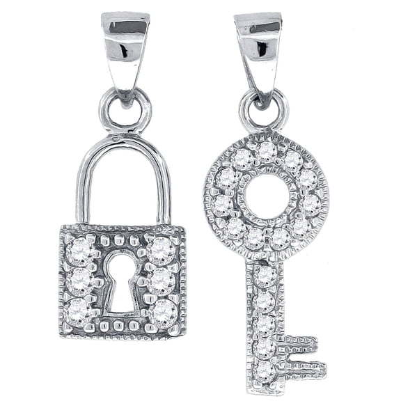 925 Sterling Silver Womens Cubic Zirconia Love and Key Charm Pendant Necklace Pendant for Women