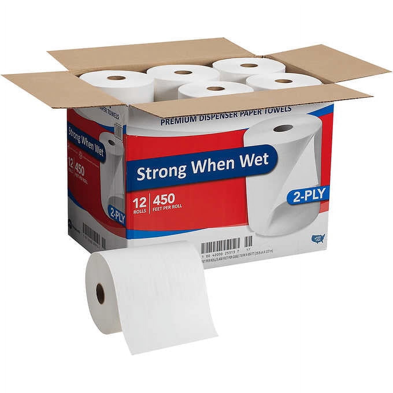 Marathon Dispenser Roll Towels, Non-perforated, 7.8" x 450', White, 12 ct