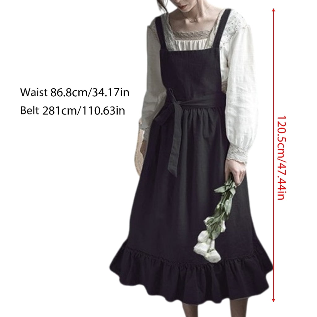 Yokua Ruffle Baking Apron Pinafore Dress Adjustable Maid Costume Apron with Pockets