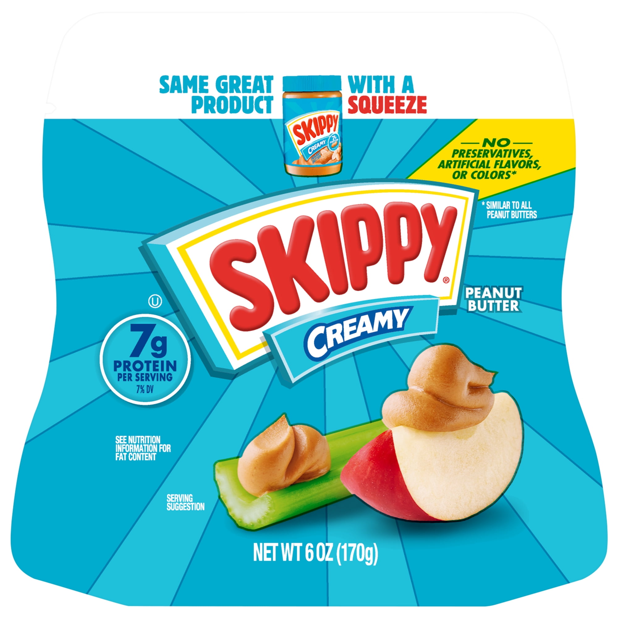 SKIPPY Creamy Peanut Butter Squeeze Pack, 7g Protein per Serving, Shelf-Stable, 6 oz Plastic Pouch