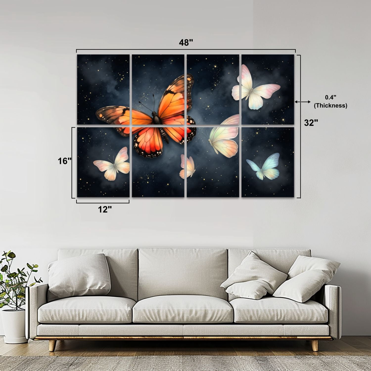 8 Pack Art Acoustic Panels Sound Absorbing Colorful Artistic Butterflies Dark Decorative Soundproof Wall Panels Self Adhesive for Nursery Game Room Bedroom 48"x32"
