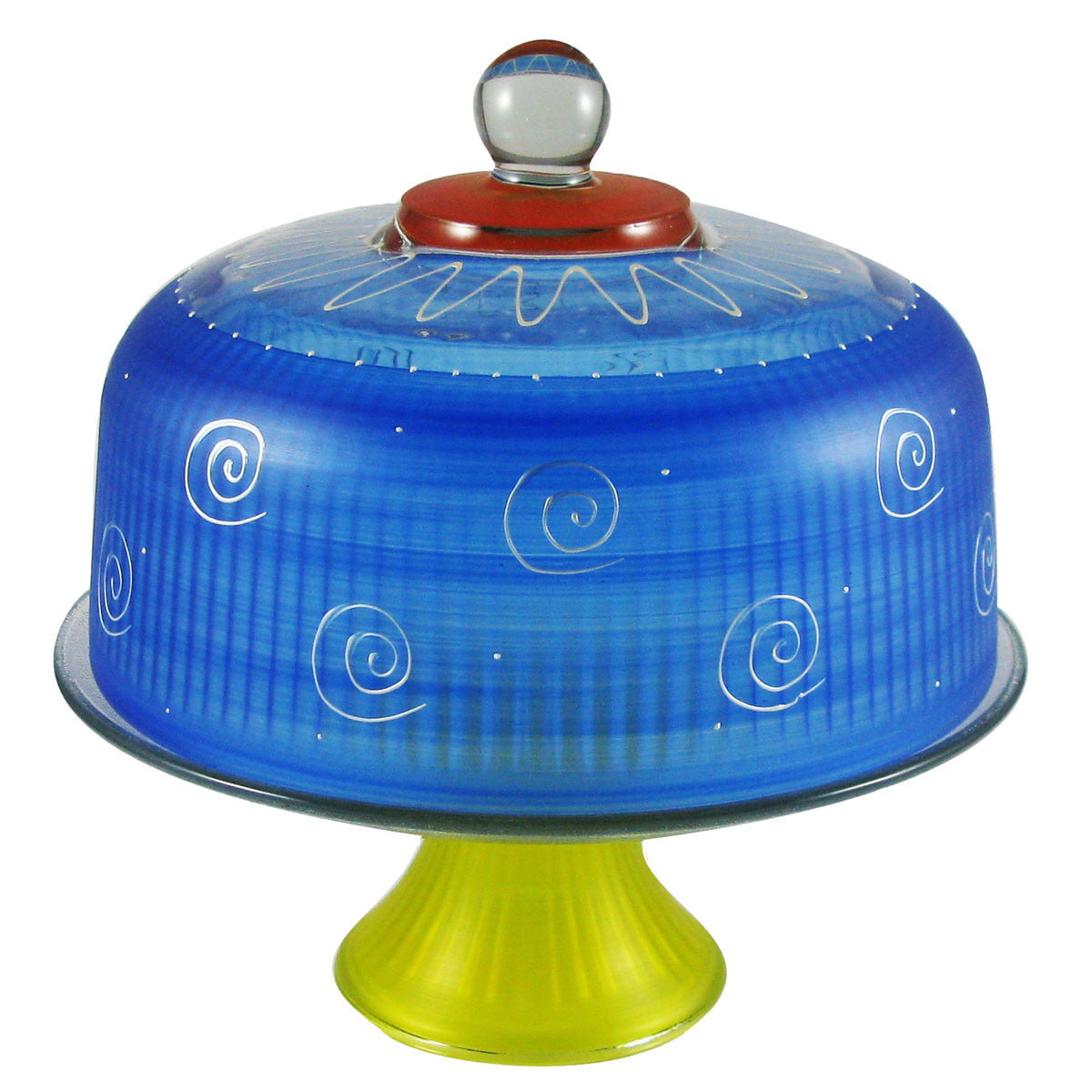 Orange Glass Cake Pie Plate & Round Dome Cover Stand Lid Display Convertible Set 