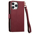 thumbnail image 3 of For iPhone 16 Pro Leather Phone Case Wallet Zipper Pocket Pouch Folio Flip Cover Kickstand, Multi Anti-theft Card Holder Cash Slot, Double Magnetic Buckle, Wrist Lanyard,Red,For iPhone 16 Pro, 3 of 12