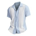 thumbnail image 4 of Lumtrix Men's Camp Collar Retro Vintage Bowling Button Down Shirt Casual Short Sleeve Color Block Shirts Summer Blue M, 4 of 6