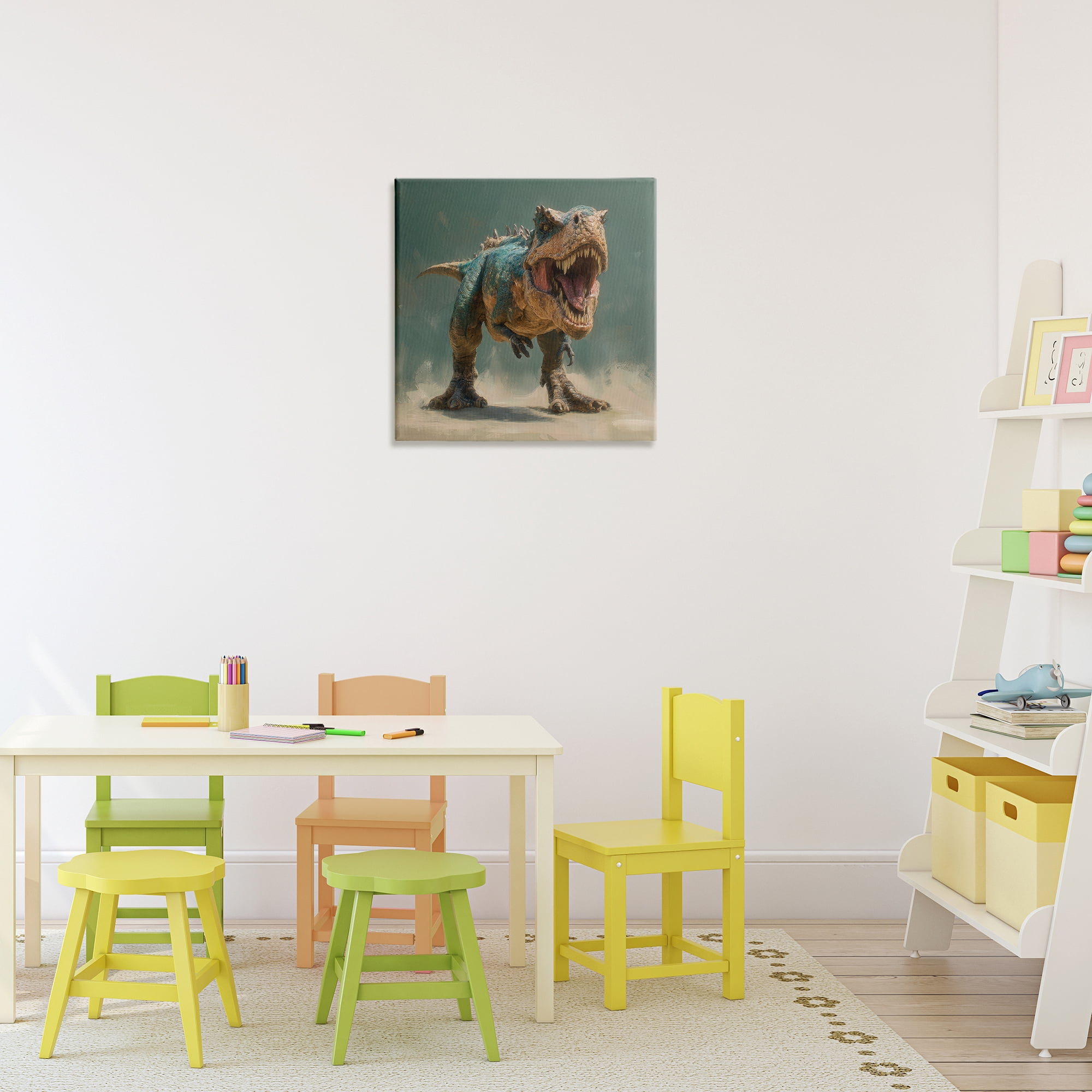 Stupell Industries Roaring T-Rex in Green Canvas Wall Art, design by Wumples